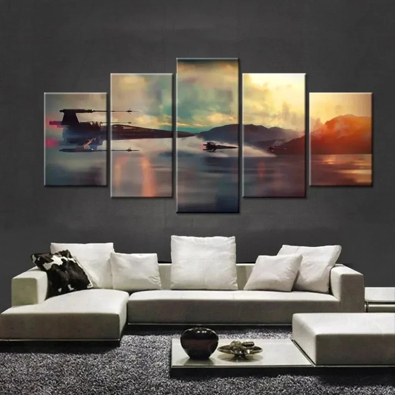 Star Wars X-Wing Sunset Mountain 5 Piece Panel Canvas Wall Art  Decor 79" X 39"