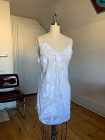 Vintage 80s UndercoverWear Sheer White Floral Slip Dress | Romantic Chemise