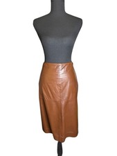 Vintage Ralph Lauren Soft Brown Leather Pencil Skirt With Side Slit Size 10
