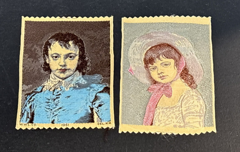 2 Mini Silk Warner Woven Label 4" x 3" Blue Boy Mlle. Brongniart WW L CO DEL HH