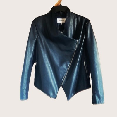 NWT BB Dakota ''Gabrielle'' Faux Black Leather Asymmetrical Jacket Moto - Size L