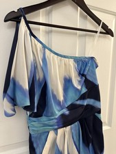 Vince Camuto One Shoulder Flutter Blue Watercolor Dress - Size !