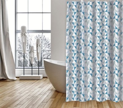 MSV Duschvorhang 180x200cm Anti Schimmel Textil Badewannenvorhang Blau Weiß