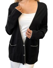 CHANEL Sport Vintage 06A CC Mark Logo Knit Cardigan 46 Black White Silk Wool