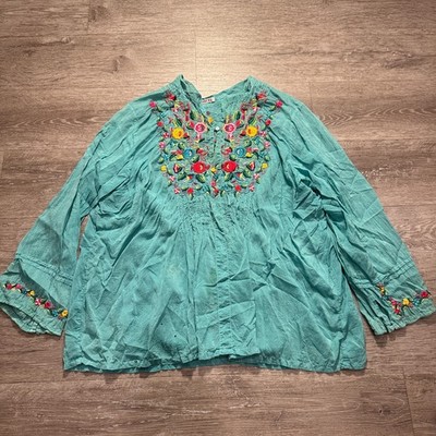 Johnny Was Blouse Women 3X Floral Tunic Shirt Boho Top Hype Core Cupra Rayon