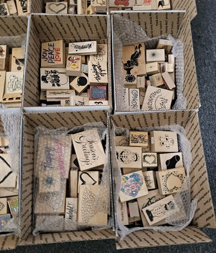 Vintage Wooden Rubber Stamps Lot Crafting Mystery Box - 1 Medium Flat Rate Full - Picture 4 of 5