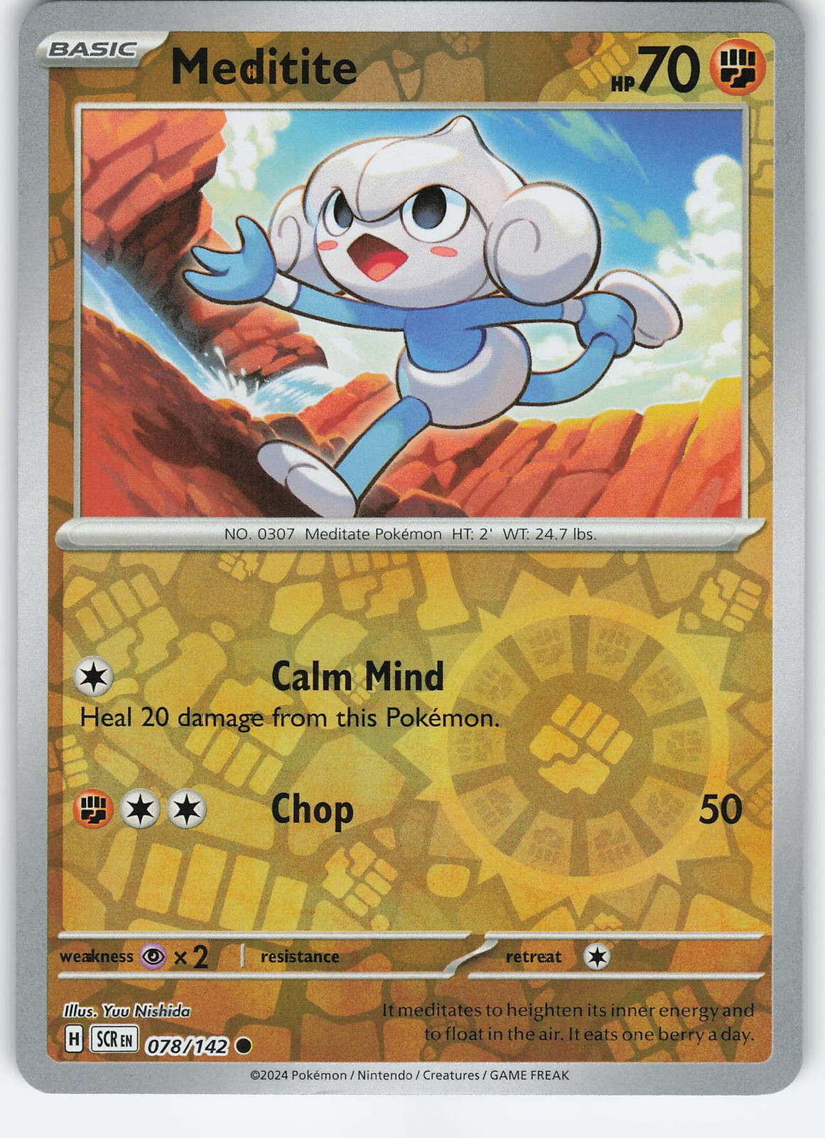 Meditite - 078/142 Common Reverse Holo SV07: Stellar Crown NM Pokémon