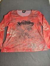 VTG Harley Davidson Top Womens 1W Velvet Studded Mesh USA Made Y2K Biker