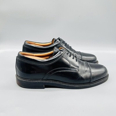 Johnston & Murphy Shoes Mens 10 Black Leather Cap Toe Derby Oxford Dress Italy