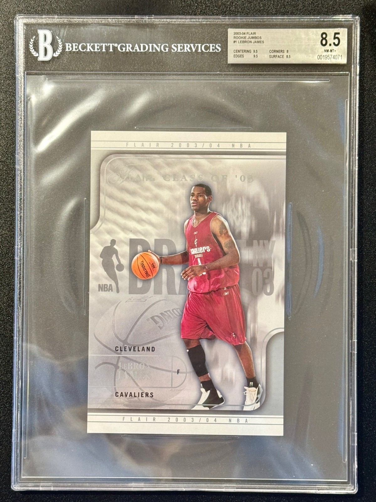 LEBRON JAMES 2003 Rookie Card Fleer Flair Jumbo #94, ltd #348/400, BGS 8.5