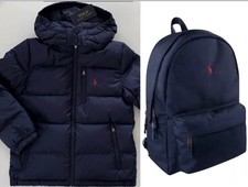 Image of NWT, Boys Polo Ralph Lauren SET of 2. Navy Down Jacket XL(18-20) + Backpack