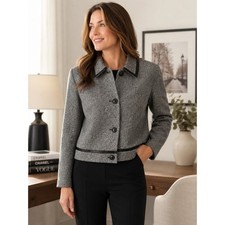 Vintage Pendleton 100 Virgin Wool Jacket Petite 16 Gray Tweed Made USA