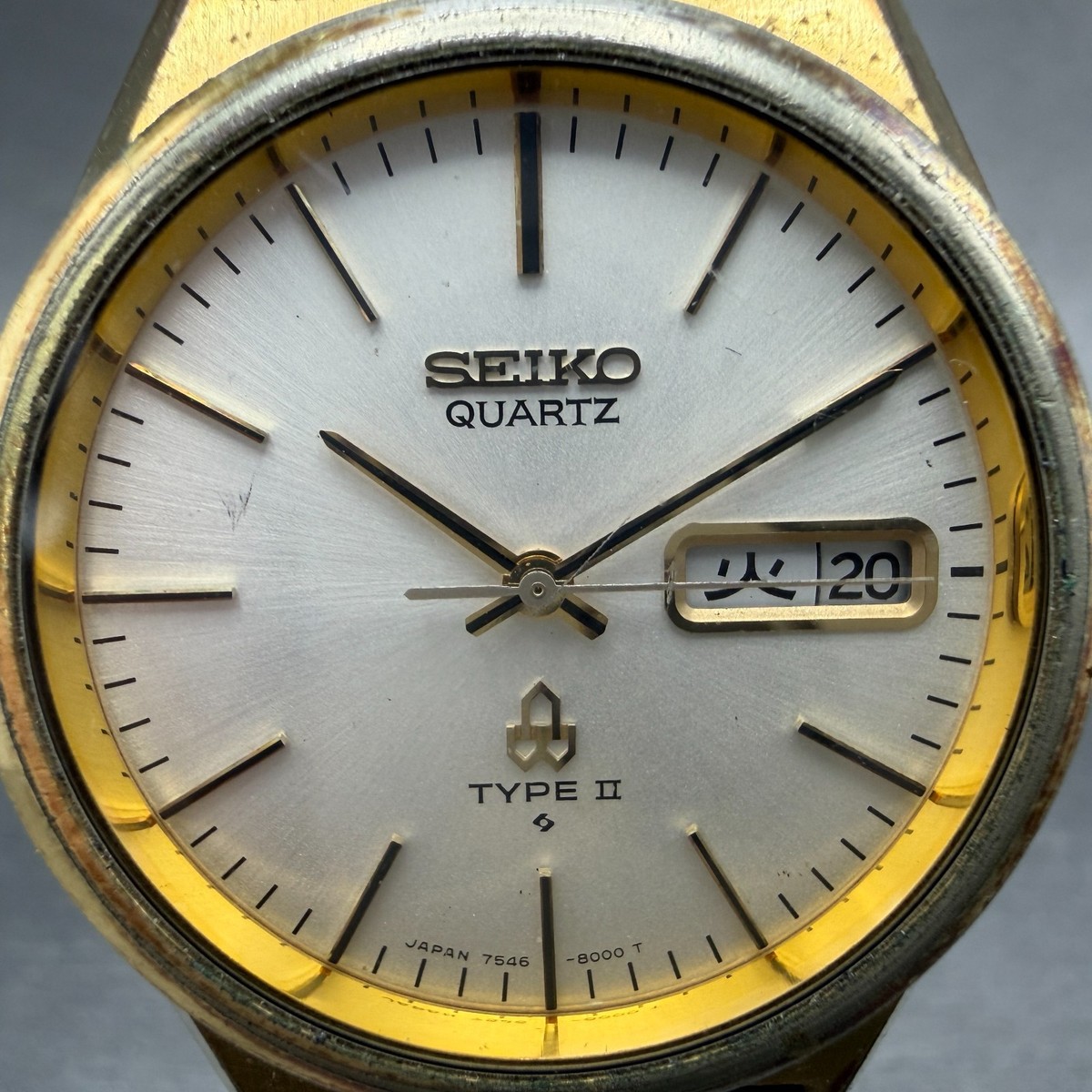 Seiko Type II Watch Men 35mm Silver Dial Gold Tone Daydate 7546