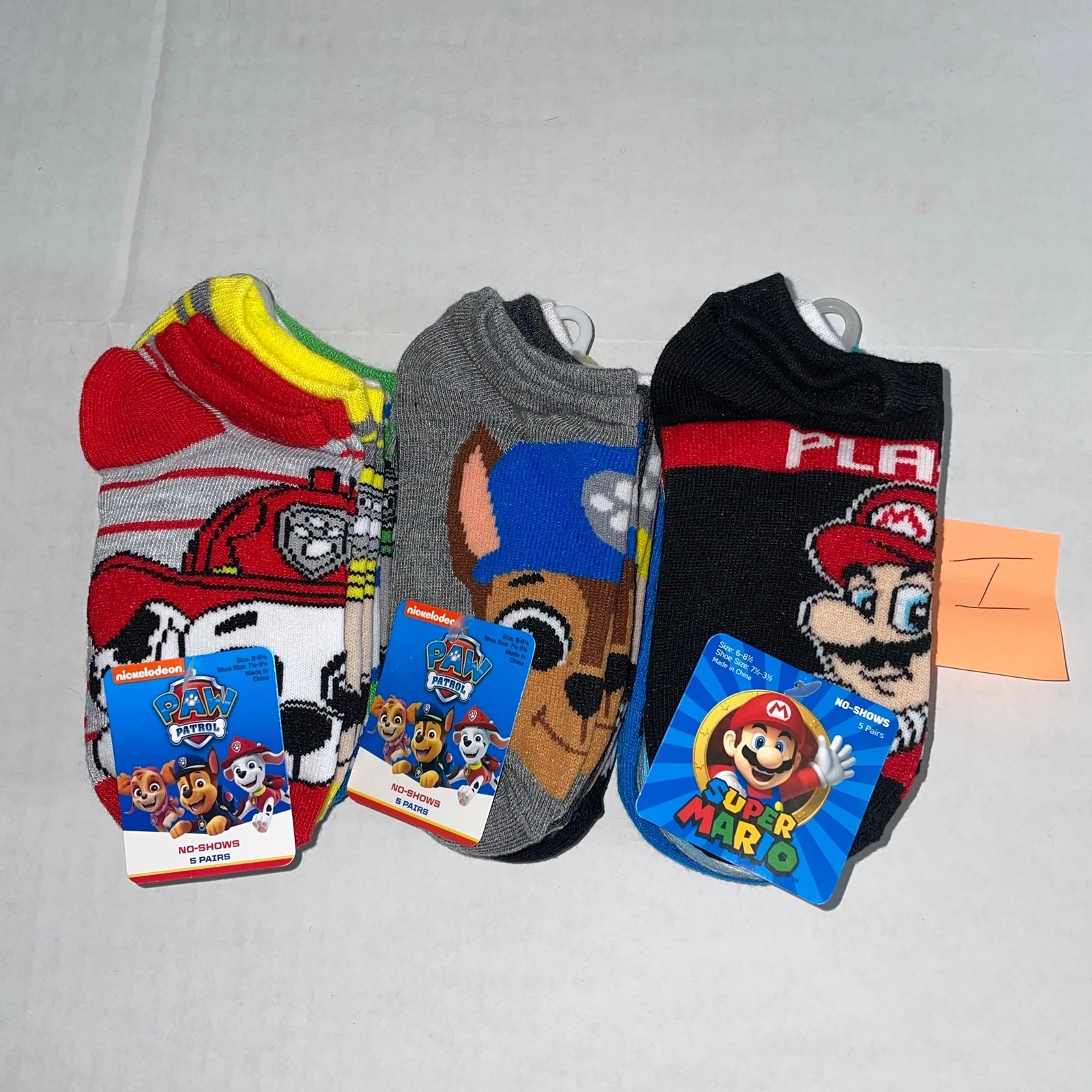 15 PAIRS KIDS SOCKS SUPER MARIO PAW PATROL SZ 6-8 NEW