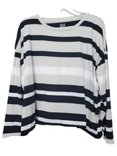 Planet by Lauren G Striped Roll-Hem Long Sleeve T-Shirt One Size