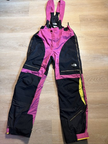 Vintage 90s Y2K The North Face Extreme Ski Snow Bib Pink Black Retro Neon Pants
