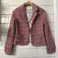Hollister Vintage Y2K Crop Pink Tweed Blazer Tropical Lining sz Medium Clueless
