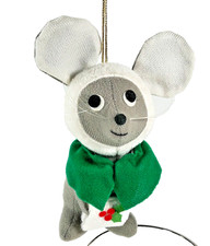 Dakin Dream Pets Ornament Mouse in Green Cape White Muff Vintage 1978 Taiwan