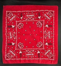 VTG 60s LEVI'S BANDANA WASH FAST RED HANDKERCHIEF HANKY COWBOY ALL COTTON USA..