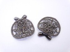 Antique Victorian CUT STEEL Beads Made in FRANCE Silver Toned Oval SHOE BUCKLES