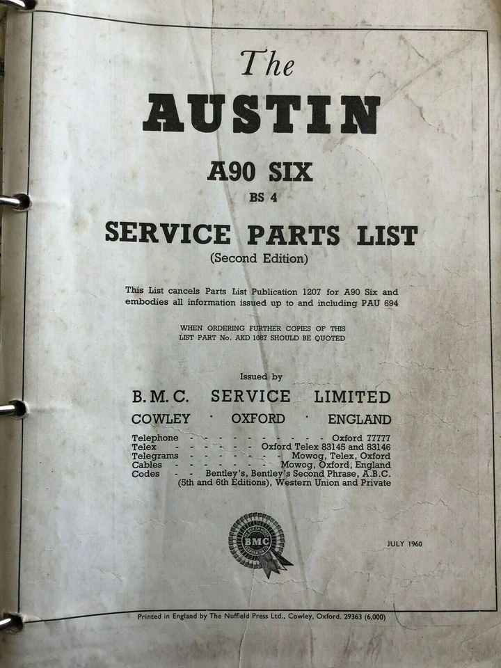 Austin A90 Six BMC Factory Service Part List Manual Original Rare - Image 2 of 4