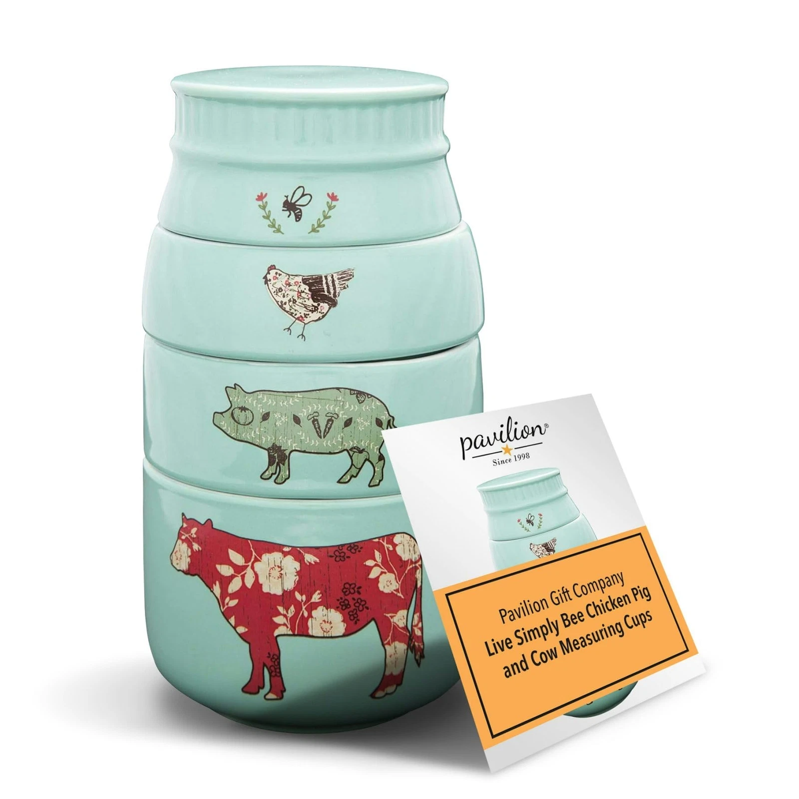 Teal Stoneware Measuring Cups Set of 4 Stackable Microwave Safe 8 oz Cups