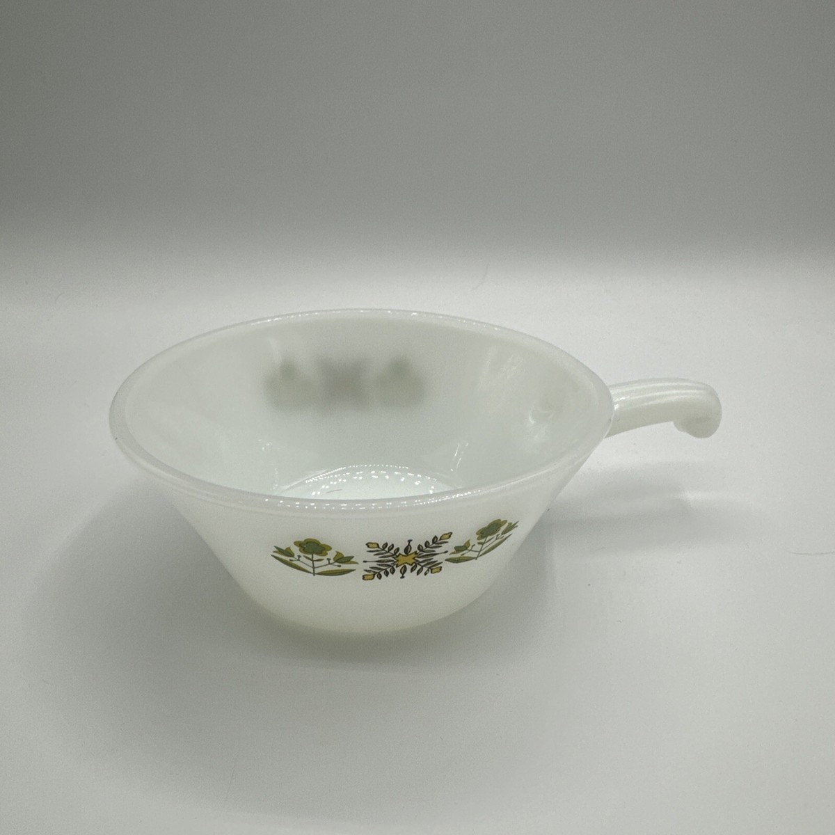 Vintage Anchor Hocking Fire King Green Meadows Floral Milk Glass