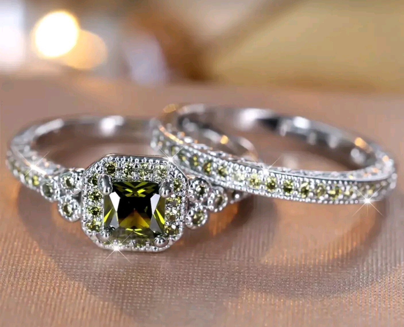 Olive Green Ring Set for Spring Fashion Size 12 Free Fast Shipping-image