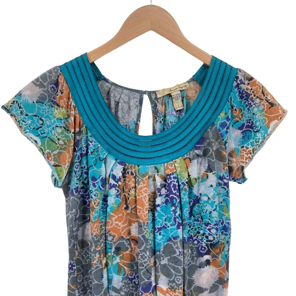 American Rag Cie Blouse Top Women Small Multi Floral Cotton Elastic Hem Pullover - Image 4 of 4