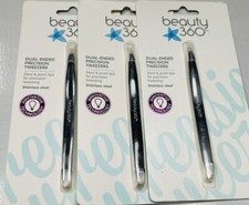 3 beauty 360 dual-ended precision tweezers slant/pointed tip stainless steel