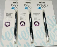 3 beauty 360 dual-ended precision tweezers slant/pointed tip stainless steel