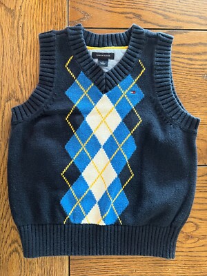 Tommy Hilfiger Argyle Sweater Vest Boys Navy w/Blue/White/Yellow