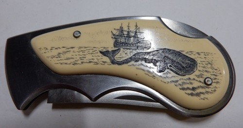 Ka-bar Seki Japan Scrimshawed Seaman 3 1/4 Thumb Knife - Picture 16 of 17