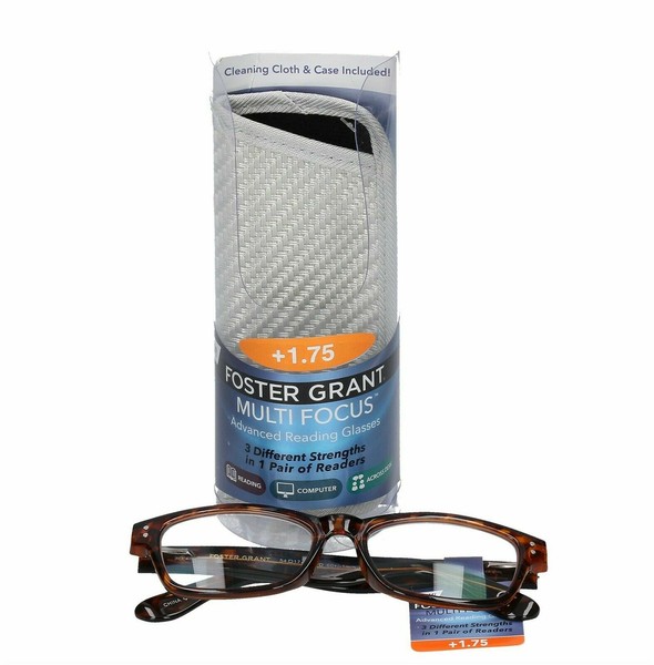 Foster Grant 1.75 Multi Focus Advanced Reading Glasses 3 Strengths in 1