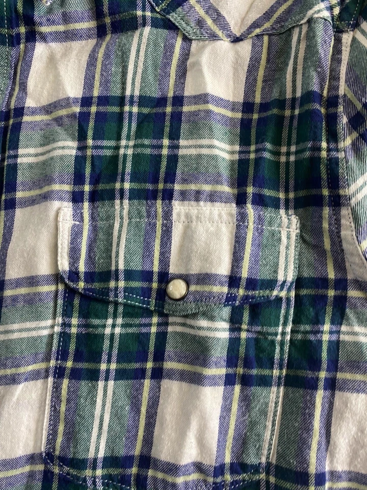 Lucky Brand Flanel Plaid LONG SLEEVE SHIRT Pearl SNap Medium SLim 15.5 x 34/35 M - Image 3 of 4