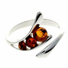 925 Sterling Silver Baltic Amber 3 Stone Adjustable Ring