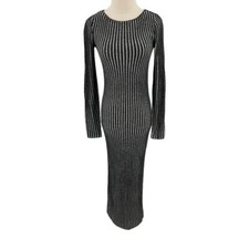 Alice + Olivia Womens Striped Knit Wool Blend Long Sleeve Bodycon Maxi Dress