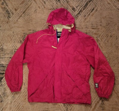 Vtg Helly Hansen Hot Pink Helly-Tech Hooded Windbreaker Jacket Rain Coat Small