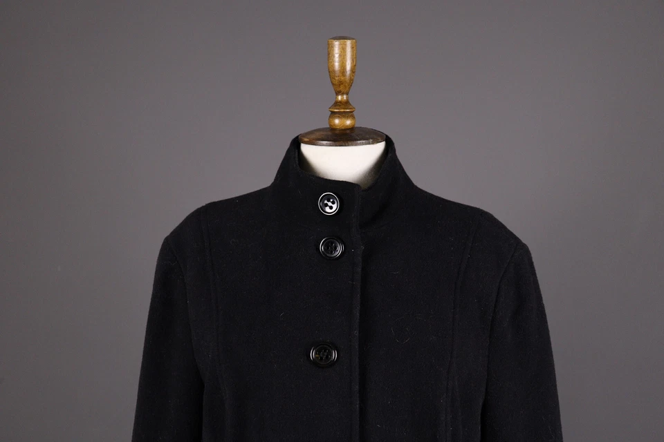 Abrigo Chaqueta Vintage Laura Ashley Negro Lana Botón Talla UK 18 EUR 44 EE. UU. 14 Foto 2 de 4