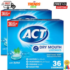 ACT Dry Mouth Lozenges With Xylitol, Soothing Mint Flavor, Two Pack of 72 Count.