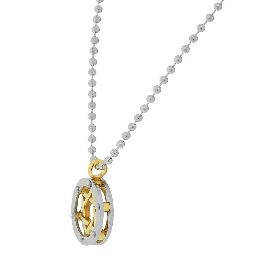 Cadena de collar colgante de acero inoxidable plateado tono dorado estrella judía David para hombre Foto 2 de 3