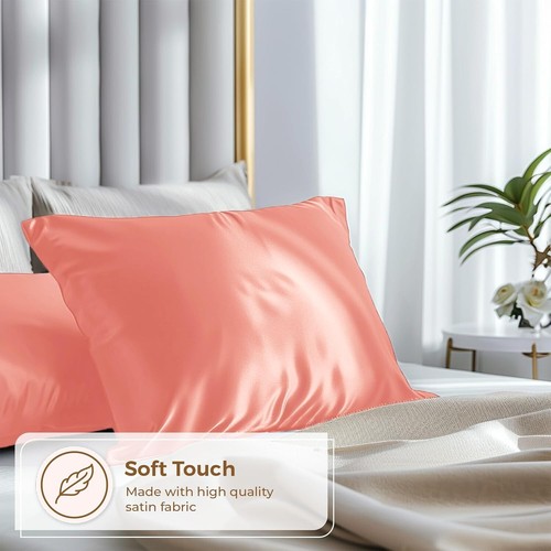 Paquete de 2 fundas de almohada tamaño queen color rosa satinado extra suave microfibra premium - Imagen 4 de 9