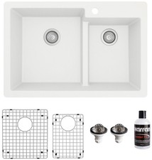 Karran USA QT-811-PK1 Quartz QT 33" Drop In Double Basin Quartz - White