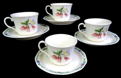 Noritake Porcelain Conservatory 4 Gala Quisine 2 3/4'' Cup & Saucer Sets 1991-97