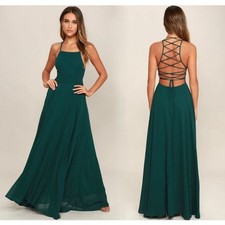 Lulus Strappy To Be Here Forest Green Lace-Up Maxi Dress Size Medium Formal Gown
