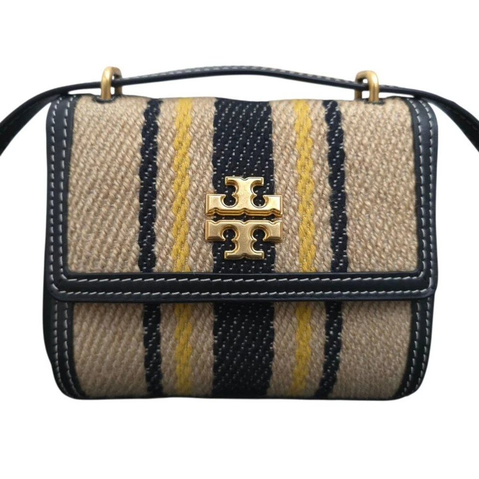 Mini Bandolera Tory Burch Juliette Lino Francés Negro Tostado Dorado Doble T Logo Foto 2 de 4