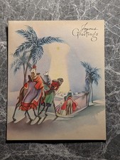 Christmas Card Vintage Three Wise Men Magi Camels Palm Trees Religious 1950s