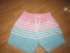 CHUBBIES Men's Medium Bathing Suit Swim Trunks Pin Blue White Pastel Stripe Line