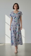VTG Dress Maxi Tie Back Floral Cottagecore Fairycore Flowey Medium Large
