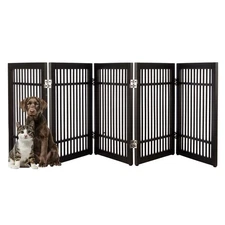 Dog Gate 5-Panel Foldable Indoor Pet Fence 91x24-Inch Wood Dog Gate
